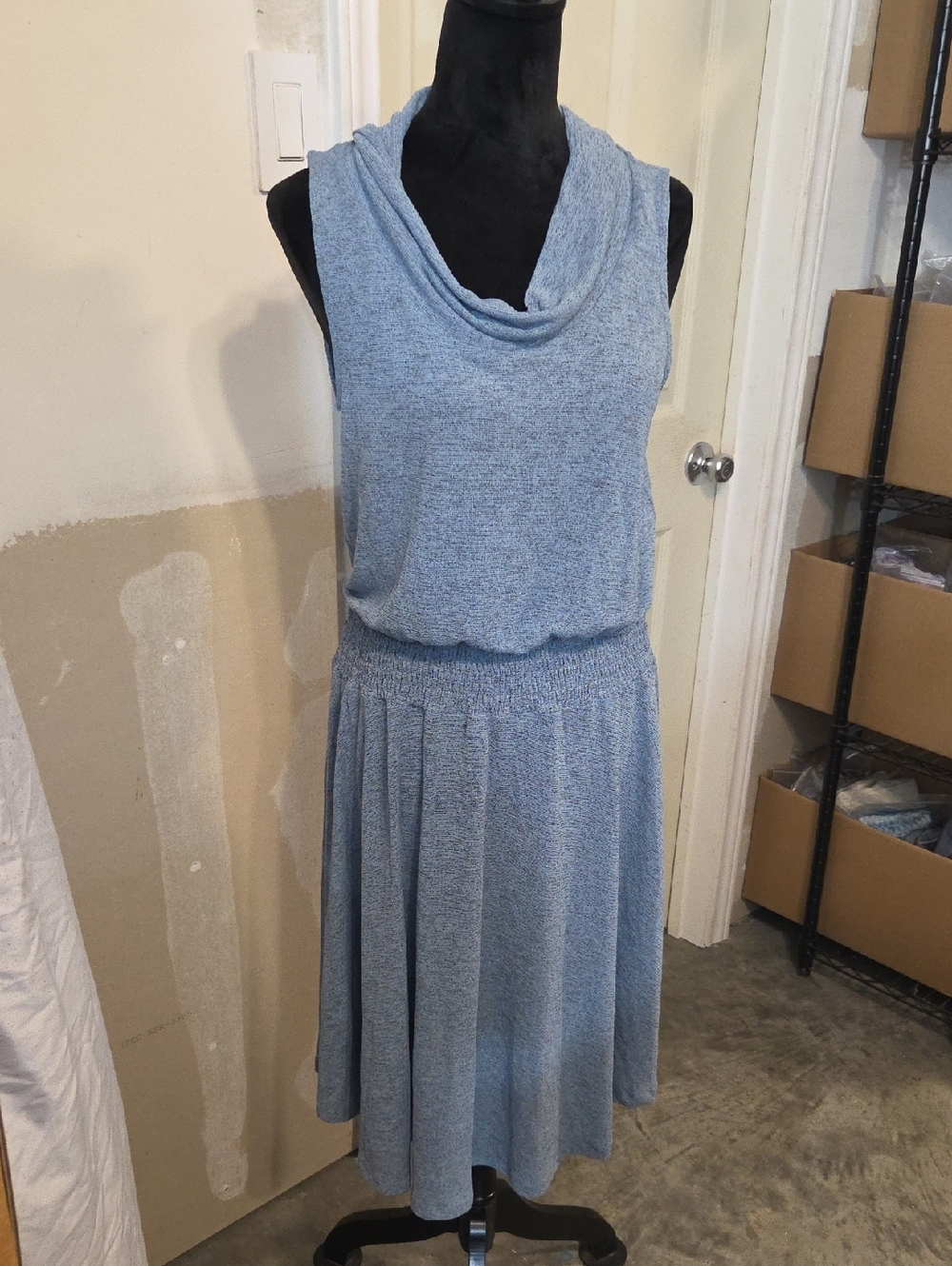 Soft Surroundings Sleeveless Cowl-Neck Midi Dress Light Blue Slinky Relaxed